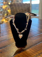 Load image into Gallery viewer, Pearl + Gold Heart Pendant Scarf Necklace
