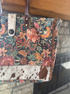 Floral Cowhide Tote Bag