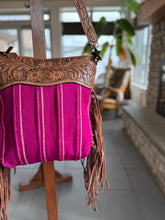 Load image into Gallery viewer, Pink Saddle Blanket Fringe Crossbody Bag

