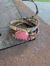 Load image into Gallery viewer, Natural Rhodonite + Jasper Wrap Bracelet
