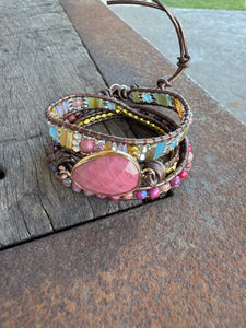 Natural Rhodonite + Jasper Wrap Bracelet