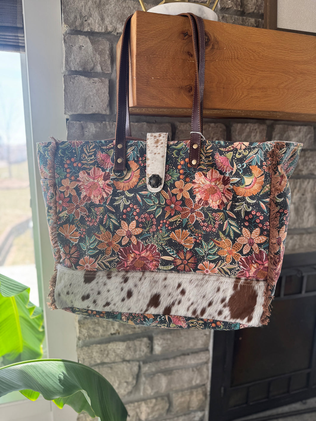 Floral Cowhide Tote Bag