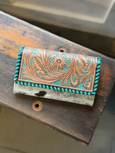 Load image into Gallery viewer, Turquoise Tooled Leather Crossbody Wallet
