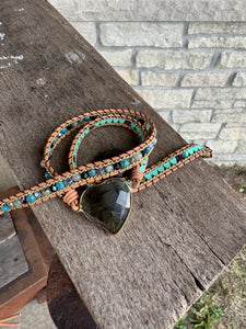 Labradorite Heart Beaded Wrap Bracelet