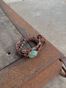 Natural Turquoise + Jasper Wrap Bracelet
