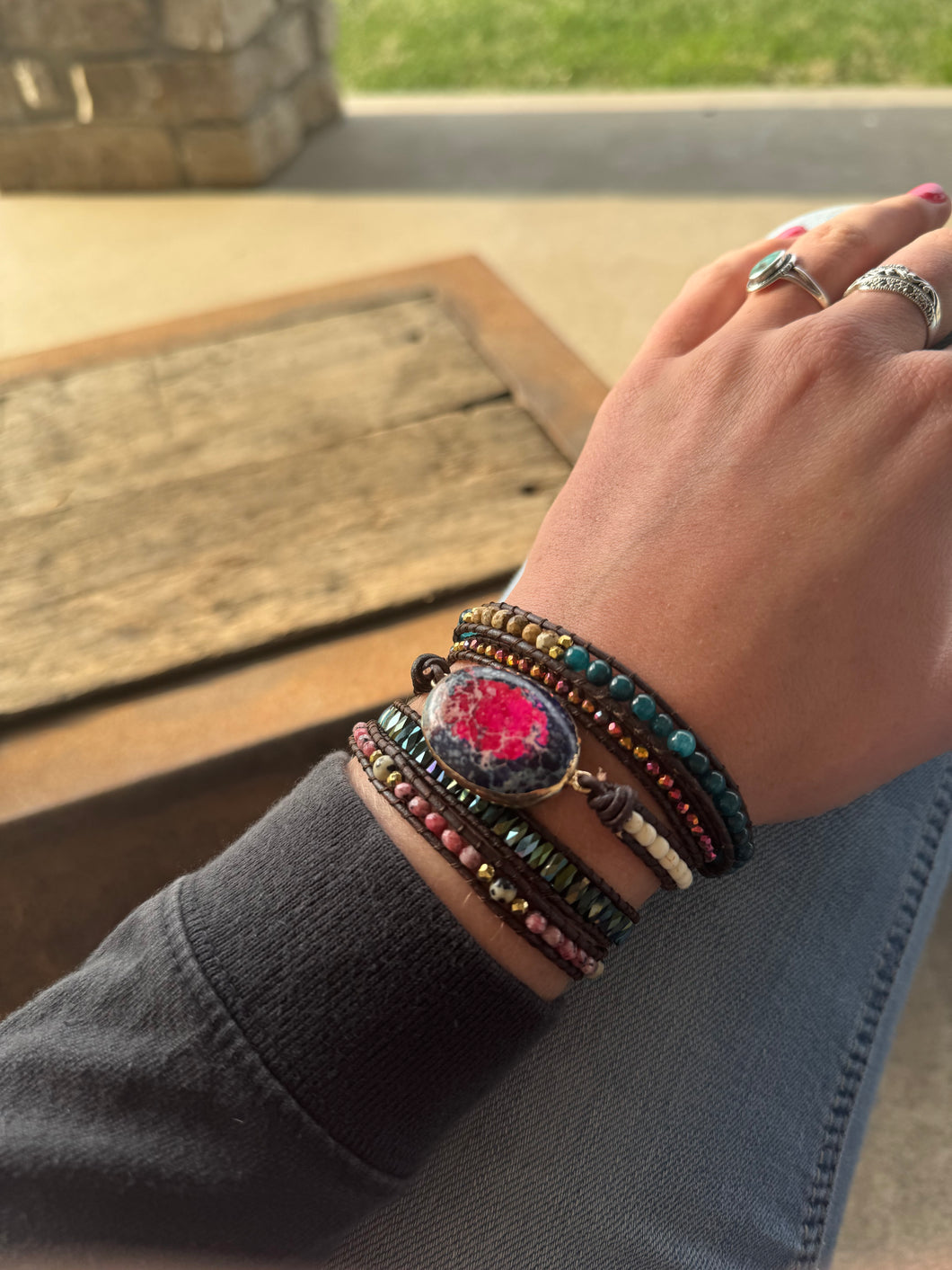 Jasper + Apatite Wrap Bracelet