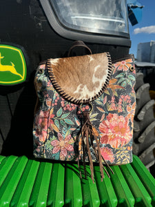 Floral Cowhide Mini Bookbag