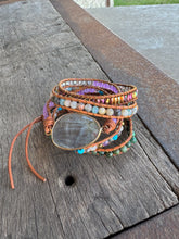 Load image into Gallery viewer, Natural Labradorite Turquoise + Agate Wrap Bracelet
