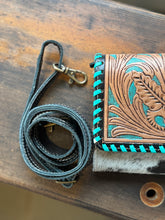 Load image into Gallery viewer, Turquoise Tooled Leather Crossbody Wallet
