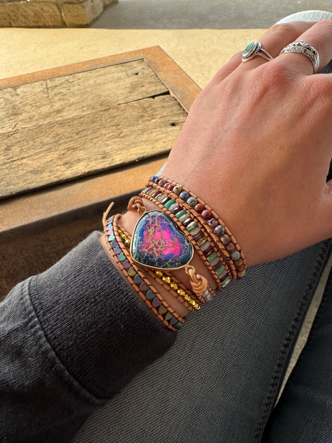 Jasper Love Heart Wrap Bracelet