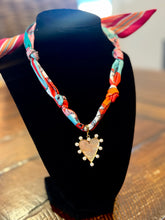 Load image into Gallery viewer, Pearl + Gold Heart Pendant Scarf Necklace
