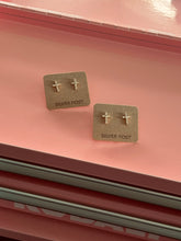 Load image into Gallery viewer, Baguette Gold Cross Stud Earrings
