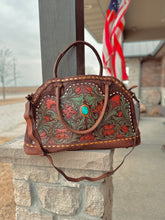 Load image into Gallery viewer, Floral Carving Leather Crossbody Tote Bag

