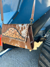 Load image into Gallery viewer, Cowhide + Leather Crossbody Wallet Purse
