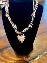 Load image into Gallery viewer, Pearl + Gold Heart Pendant Scarf Necklace
