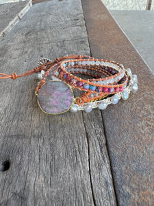 Purple Quartz + Pearl Beaded Wrap Bracelet