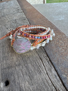 Purple Quartz + Pearl Beaded Wrap Bracelet