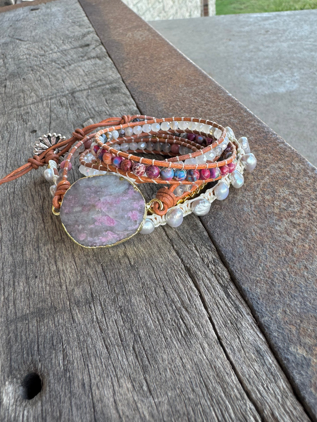 Purple Quartz + Pearl Beaded Wrap Bracelet
