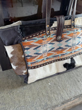Load image into Gallery viewer, Cowhide + Canvas Weekender Bag
