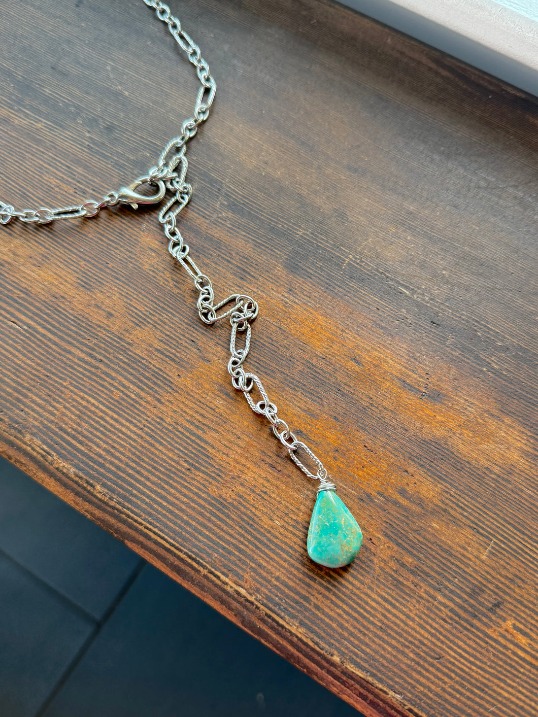 Turquoise + Chain Lariat Necklace